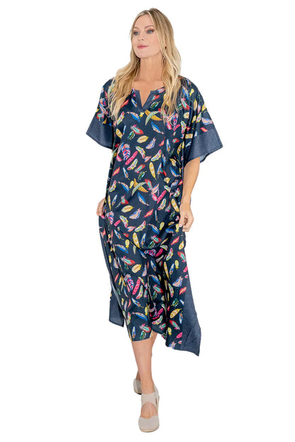 Women Kaftan Tunic Kimono Dresses Autumn Blue - Available in Multiple Sizes