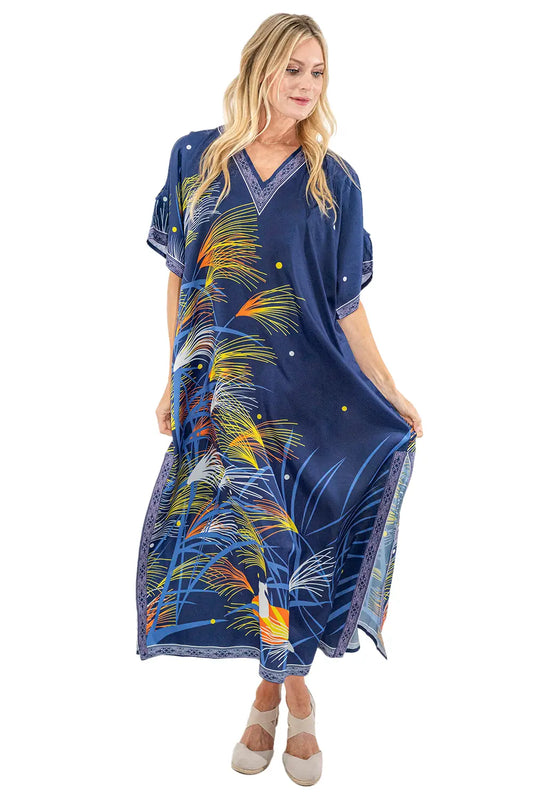 Women Kaftan Tunic Kimono Dresses Blue Vacation - Available in Multiple Sizes