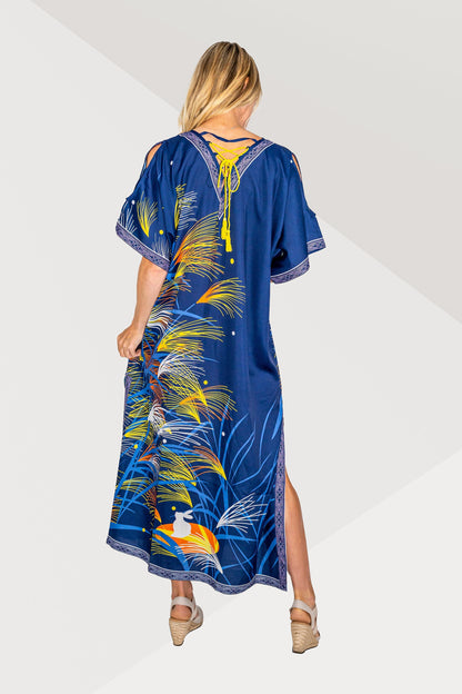 Women Kaftan Tunic Kimono Dresses Blue Vacation - Available in Multiple Sizes