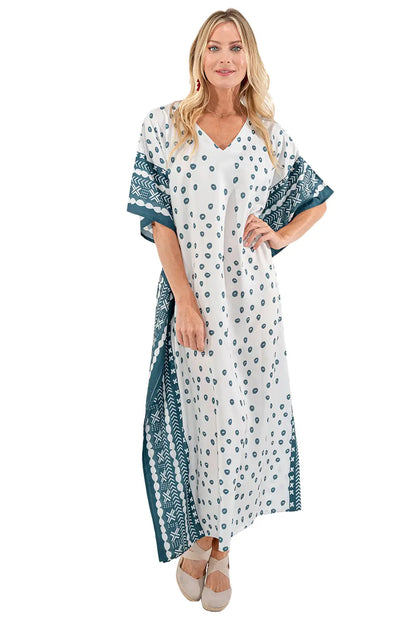 Women Kaftan Tunic Kimono Dresses Soothing White - Available in Multiple Sizes