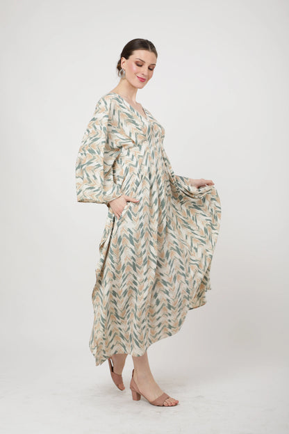 V-Shaped Neckline with Pleating Detail at The Waist Kaftan Dresses - Cantaloupe, S to 3XL