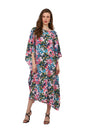 Boat Neckline and V Shaped Neck at The Back with Tie-up Detail Kaftan Dress - Floral Red