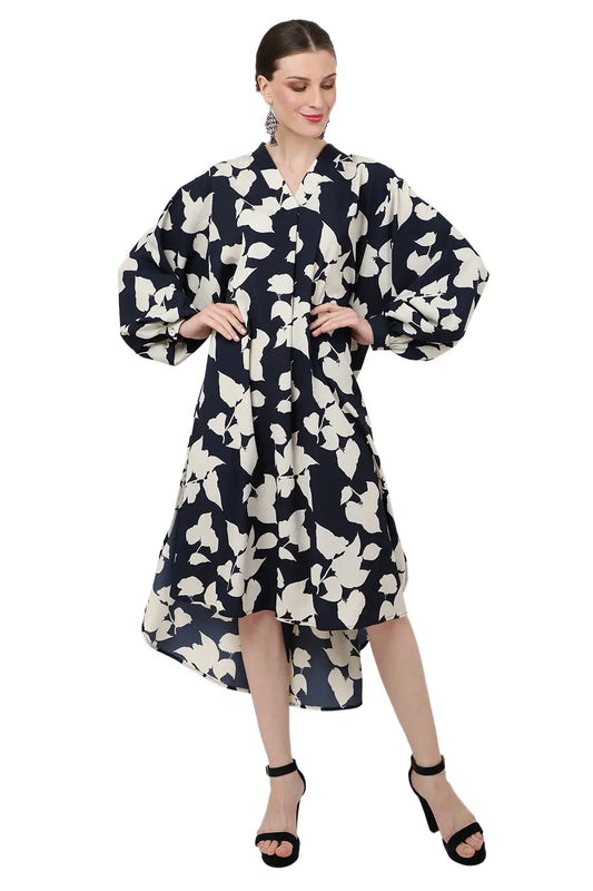 Pop-over Detail With Sleeves Kaftan Dresses for Women - Floral Black