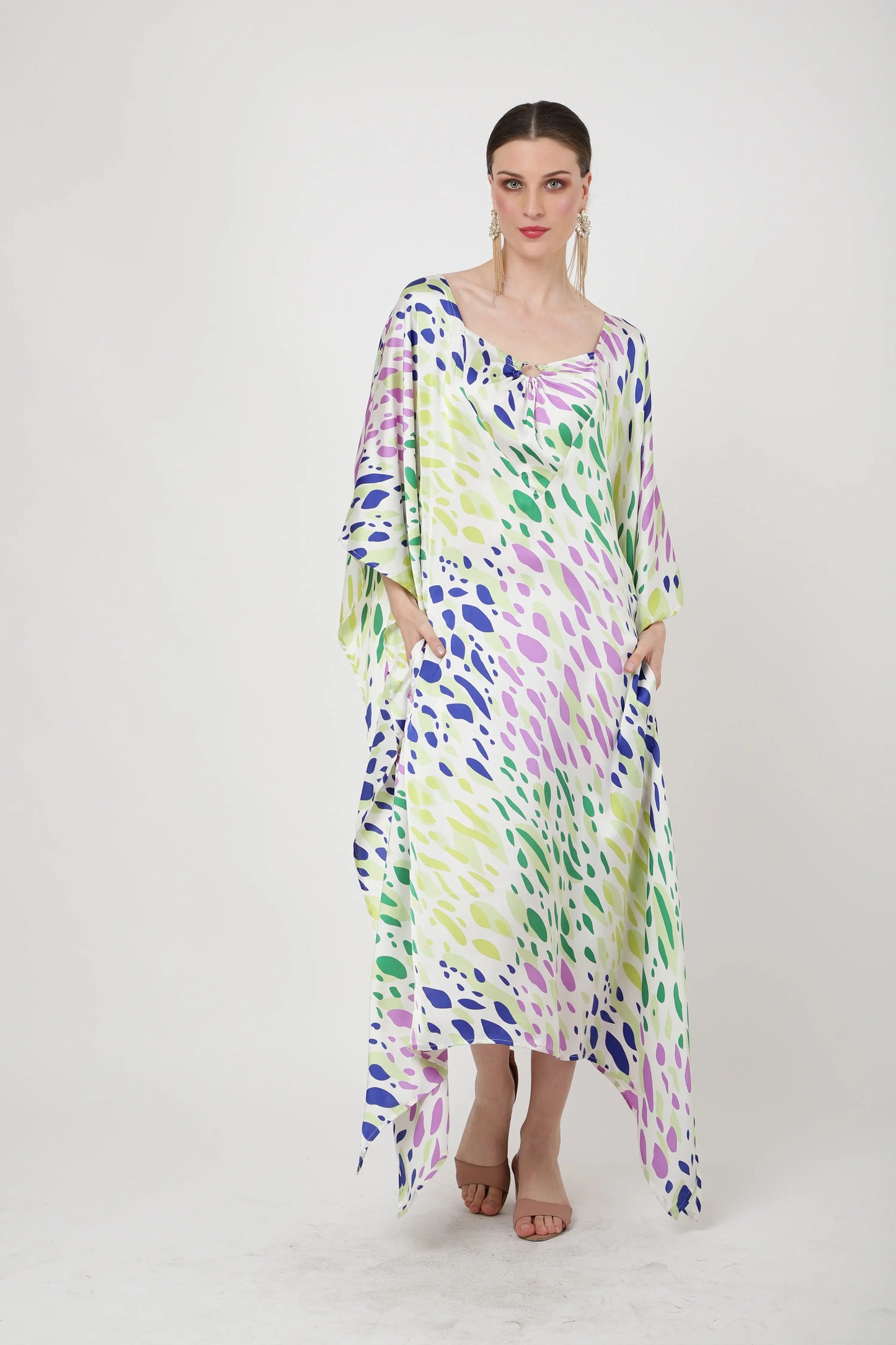 Ring Insert Detail in The Front Kaftan Dresses for Women - Geometric