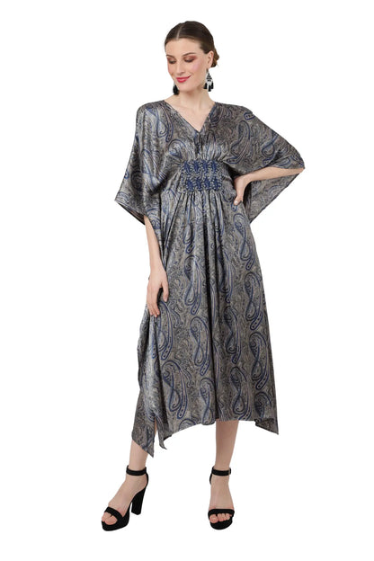 V-Shaped Neckline and Embroidery at the Waist Kaftan Dresses - Paisley