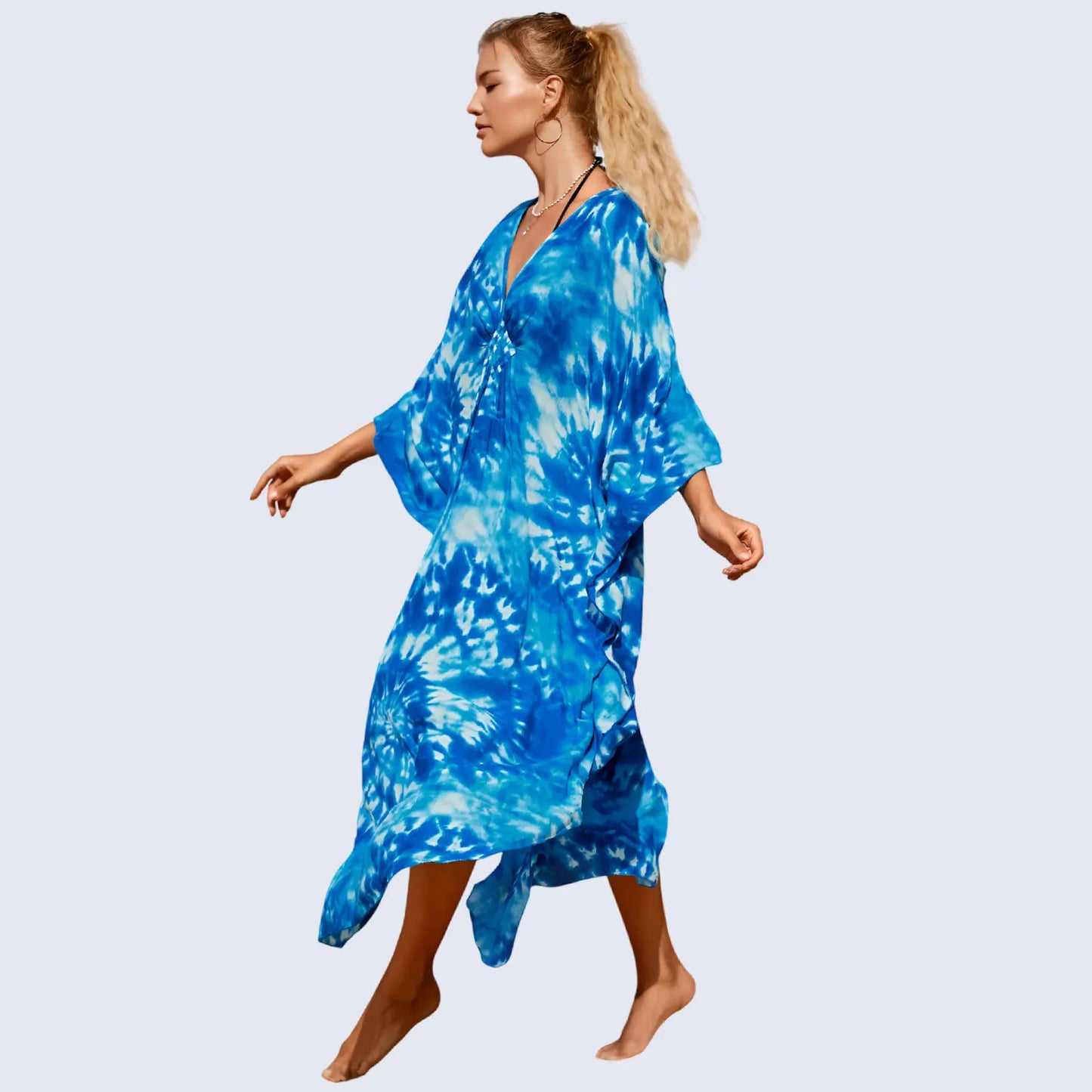 Kaftan Summer Dresses, Braided V-Neck - Indigo, S-3XL