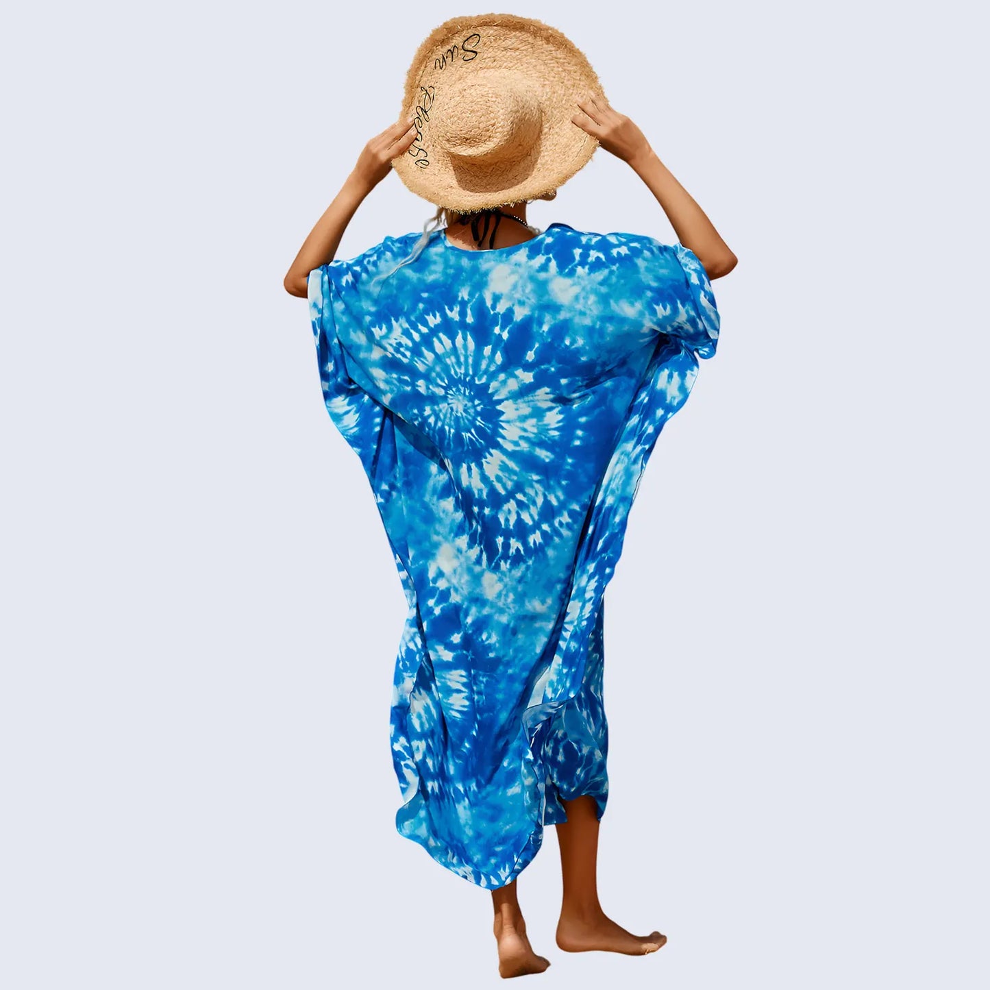 Kaftan Summer Dresses, Braided V-Neck - Indigo, S-3XL