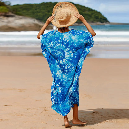 Kaftan Summer Dresses, Braided V-Neck - Indigo, S-3XL