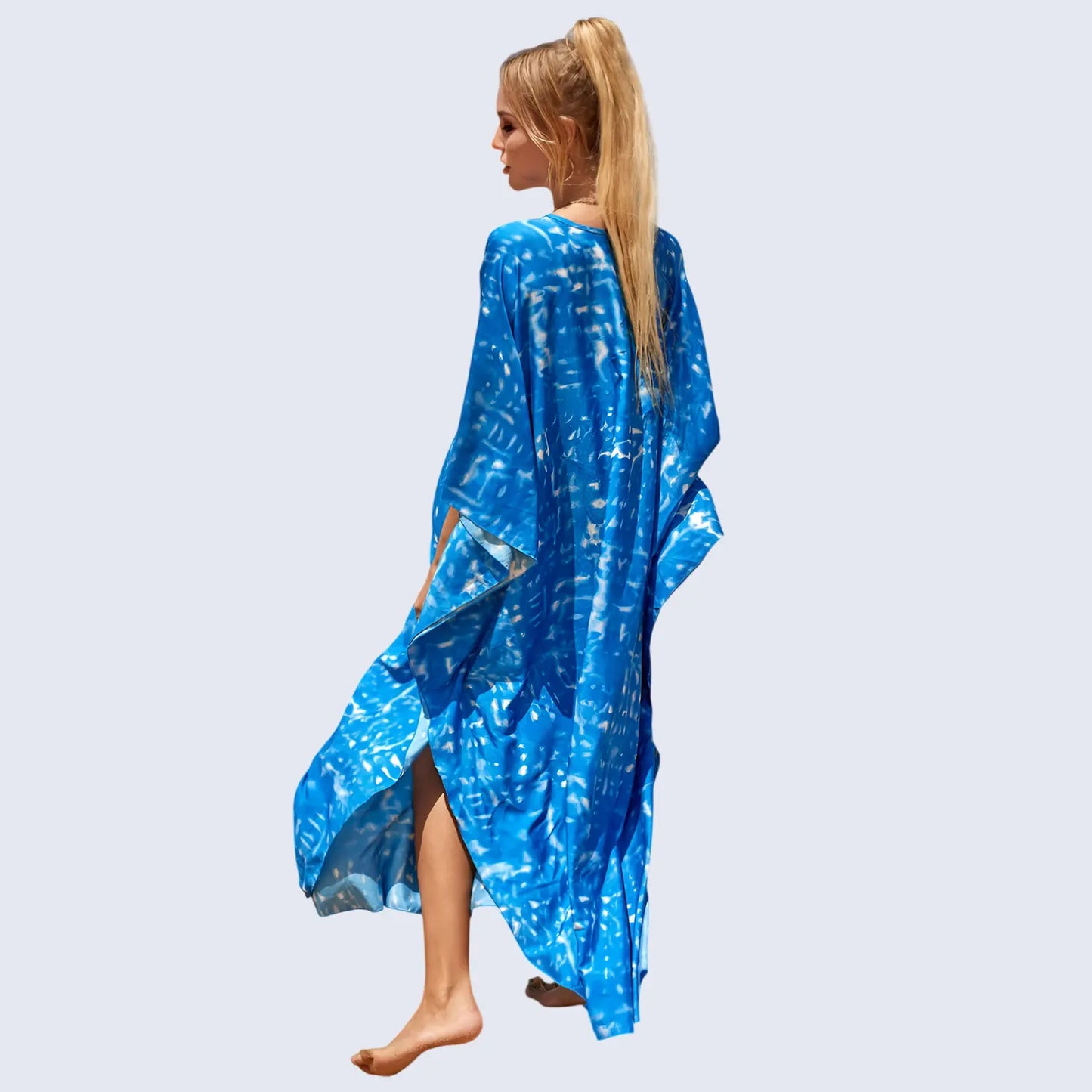 Kaftan Summer Dresses, Braided V-Neck - Blue, S-3XL