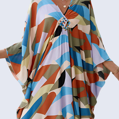 Kaftan Summer Dresses, Braided V-Neck - White Palm, S-3XL