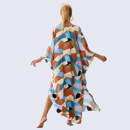 Kaftan Summer Dresses, Braided V-Neck - White Palm, S-3XL