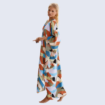 Kaftan Summer Dresses, Braided V-Neck - White Palm, S-3XL