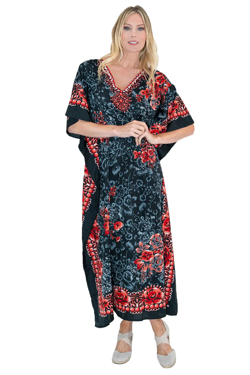 Womens Kaftan Tunic Kimono Long Evening Maxi Dress - Available in 4 Colors