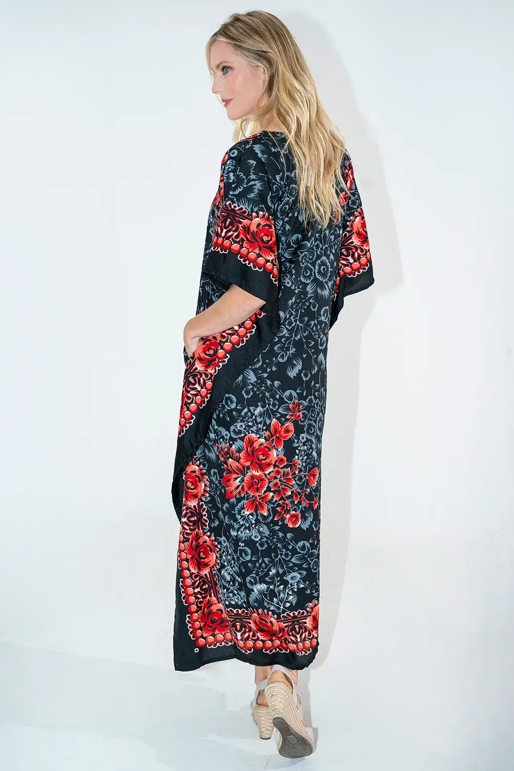 Womens Kaftan Tunic Kimono Long Evening Maxi Dress - Available in 4 Colors