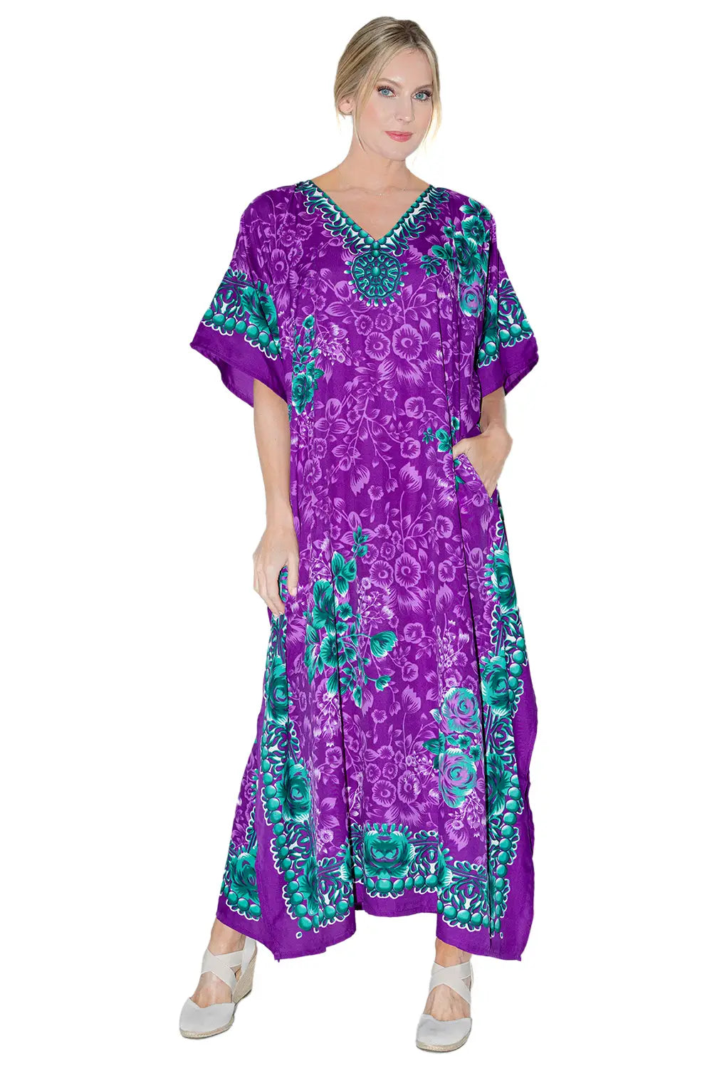 Womens Kaftan Tunic Kimono Long Evening Maxi Dress - Available in 4 Colors