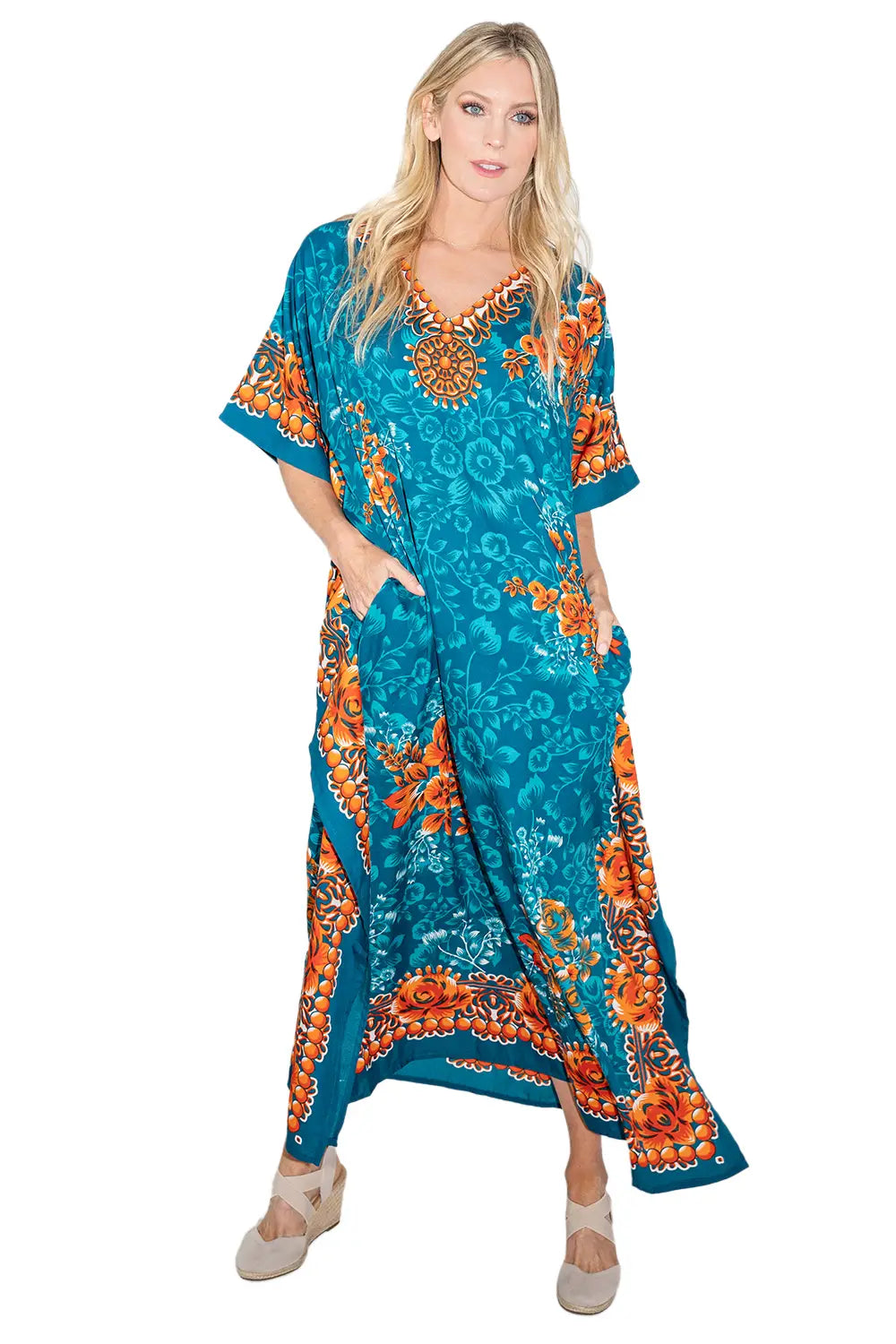 Womens Kaftan Tunic Kimono Long Evening Maxi Dress - Available in 4 Colors