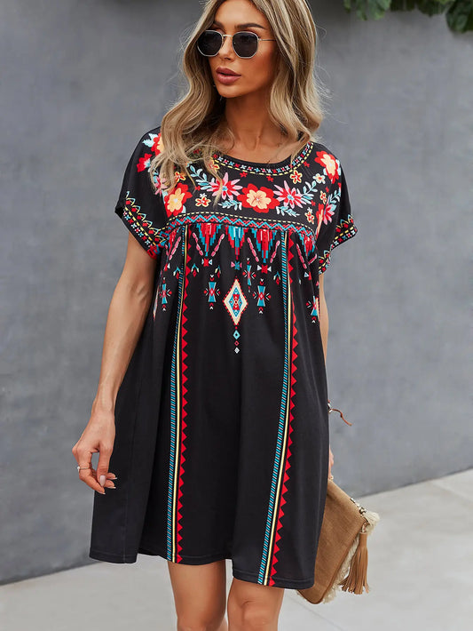 Boho Print Tunic Dress – Vibrant Floral Design in Two Stunning Colors