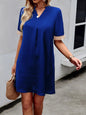 Elegant V-Neck Short-Sleeve Dress with Lace Cuff Detail- Available in 4 color options