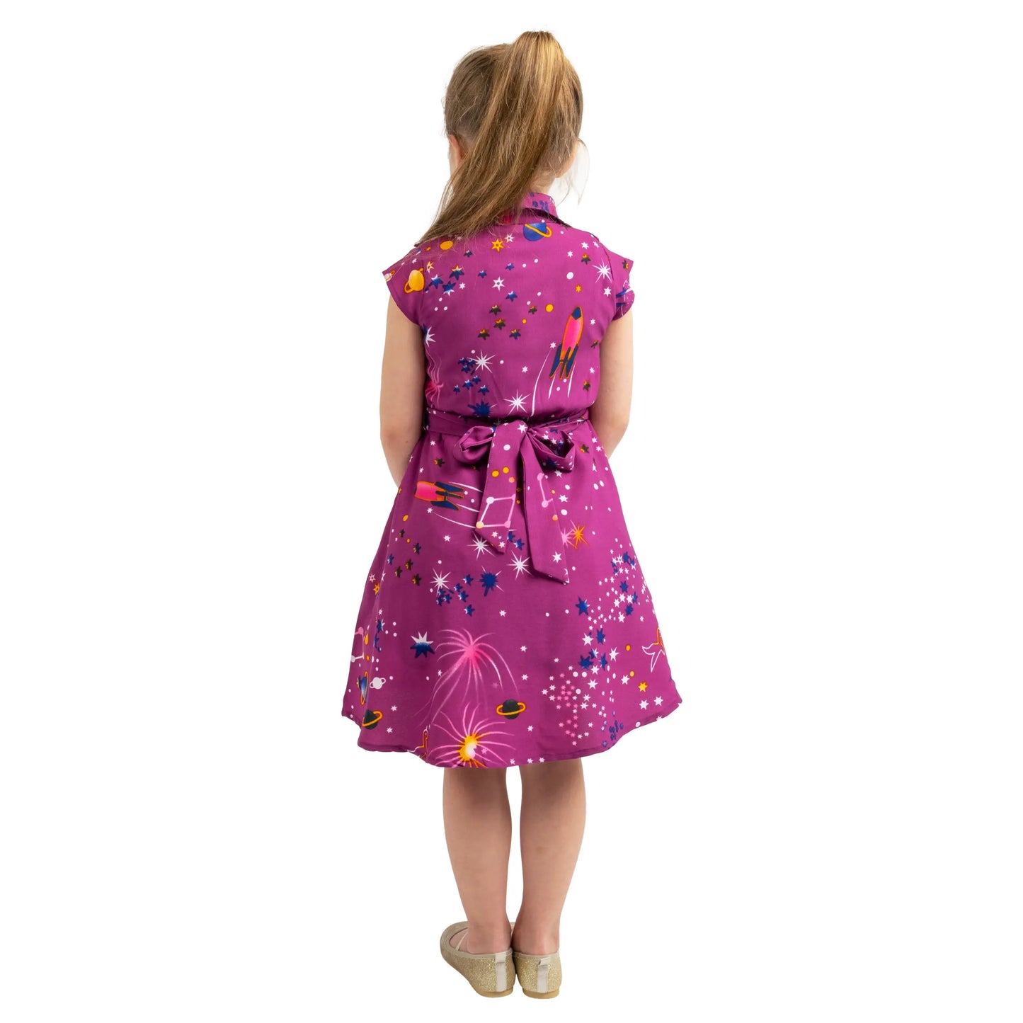 Girl Kids Vintage Style Collared Button down Dress Galaxy Print - Available in 3 Colors