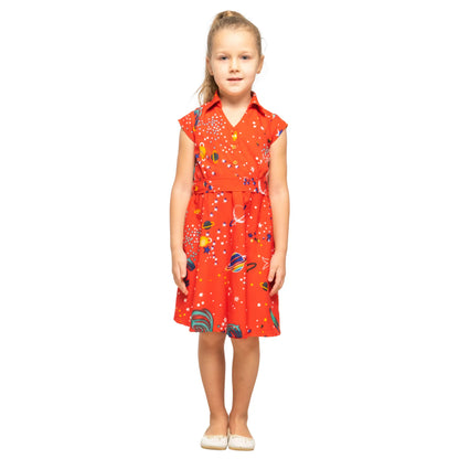 Girl Kids Vintage Style Collared Button down Dress Galaxy Print - Available in 3 Colors