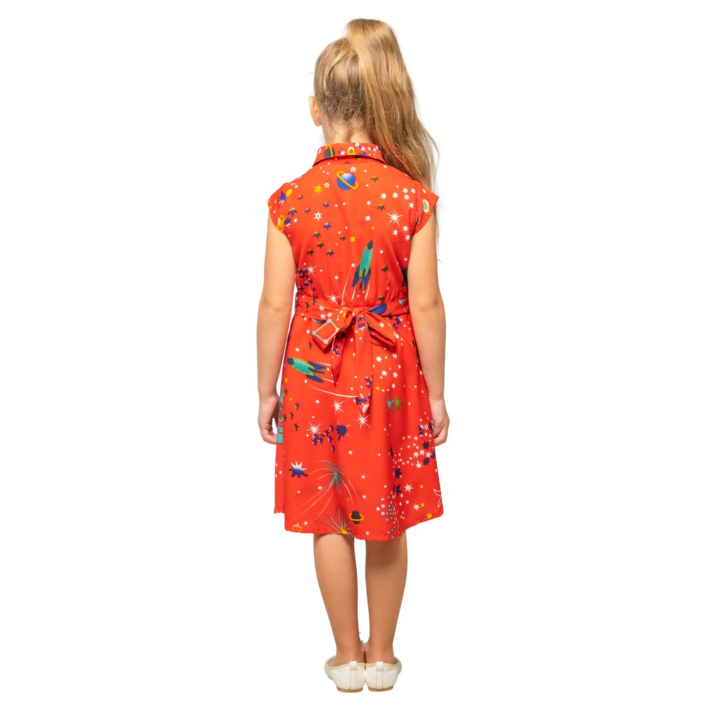 Girl Kids Vintage Style Collared Button down Dress Galaxy Print - Available in 3 Colors