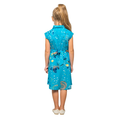 Girl Kids Vintage Style Collared Button down Dress Galaxy Print - Available in 3 Colors