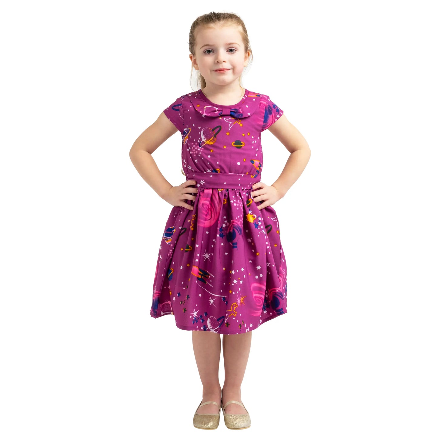 Girls Kids Vintage Style Peter Pan Collar Dresses Galaxy Print - Available in 3 Colors