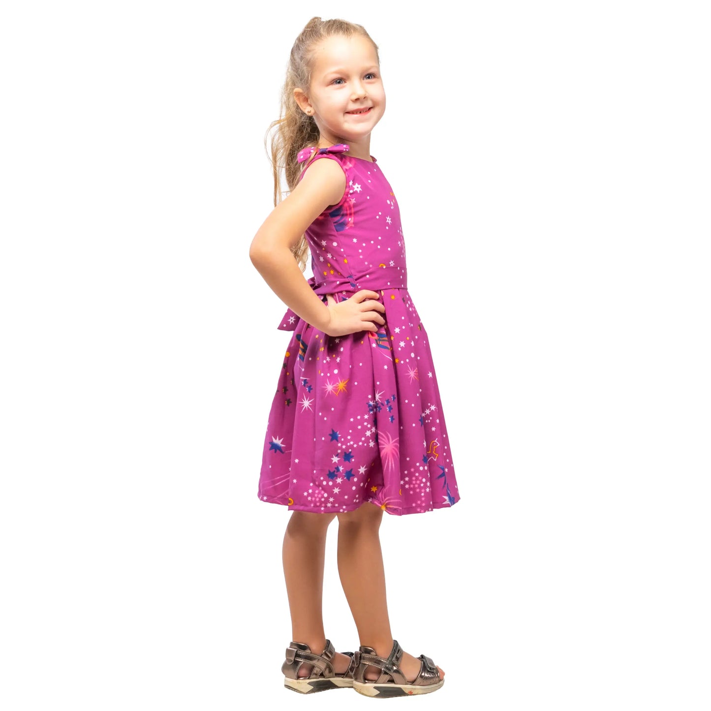 Girls Kids Vintage Style Shoulder Bow Dresses sizes from Galaxy Print - Available in 3 Colors