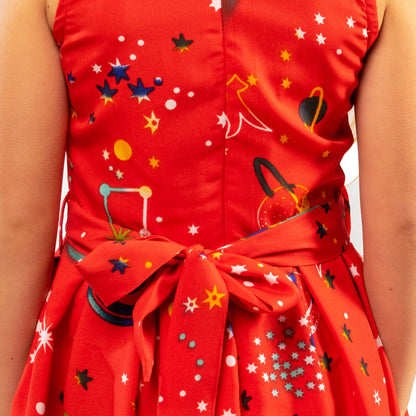 Girls Kids Vintage Style Shoulder Bow Dresses sizes from Galaxy Print - Available in 3 Colors