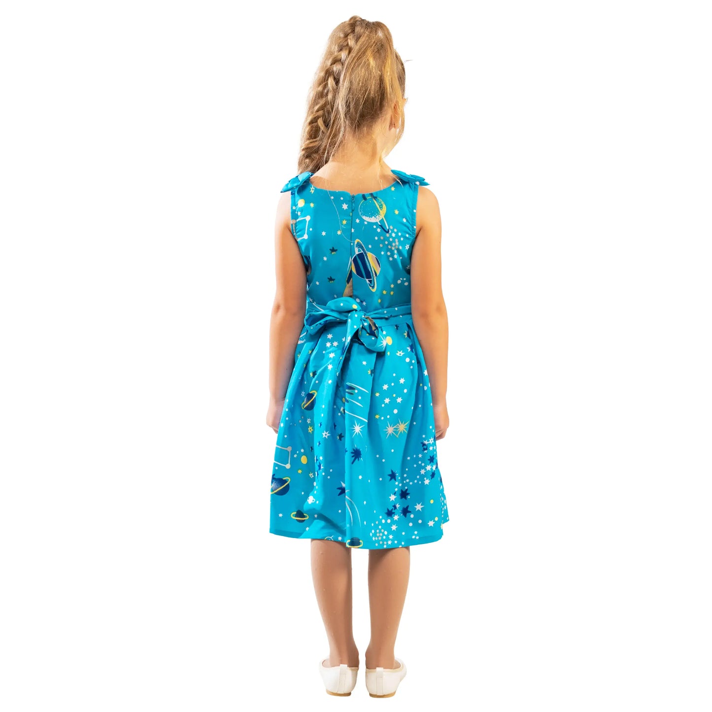 Girls Kids Vintage Style Shoulder Bow Dresses sizes from Galaxy Print - Available in 3 Colors