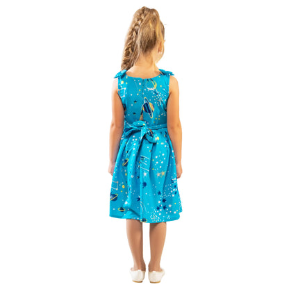 Girls Kids Vintage Style Shoulder Bow Dresses sizes from Galaxy Print - Available in 3 Colors