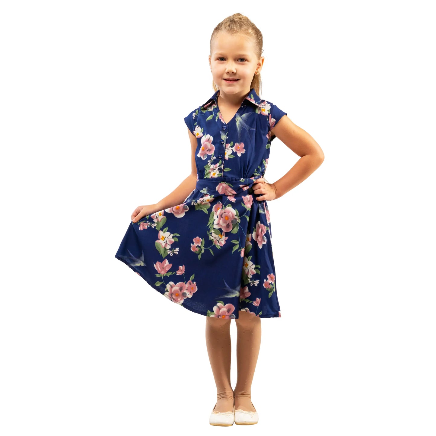 Girls Kids Vintage Style Collared Button down Dresses Floral Print - Available in 3 Colors