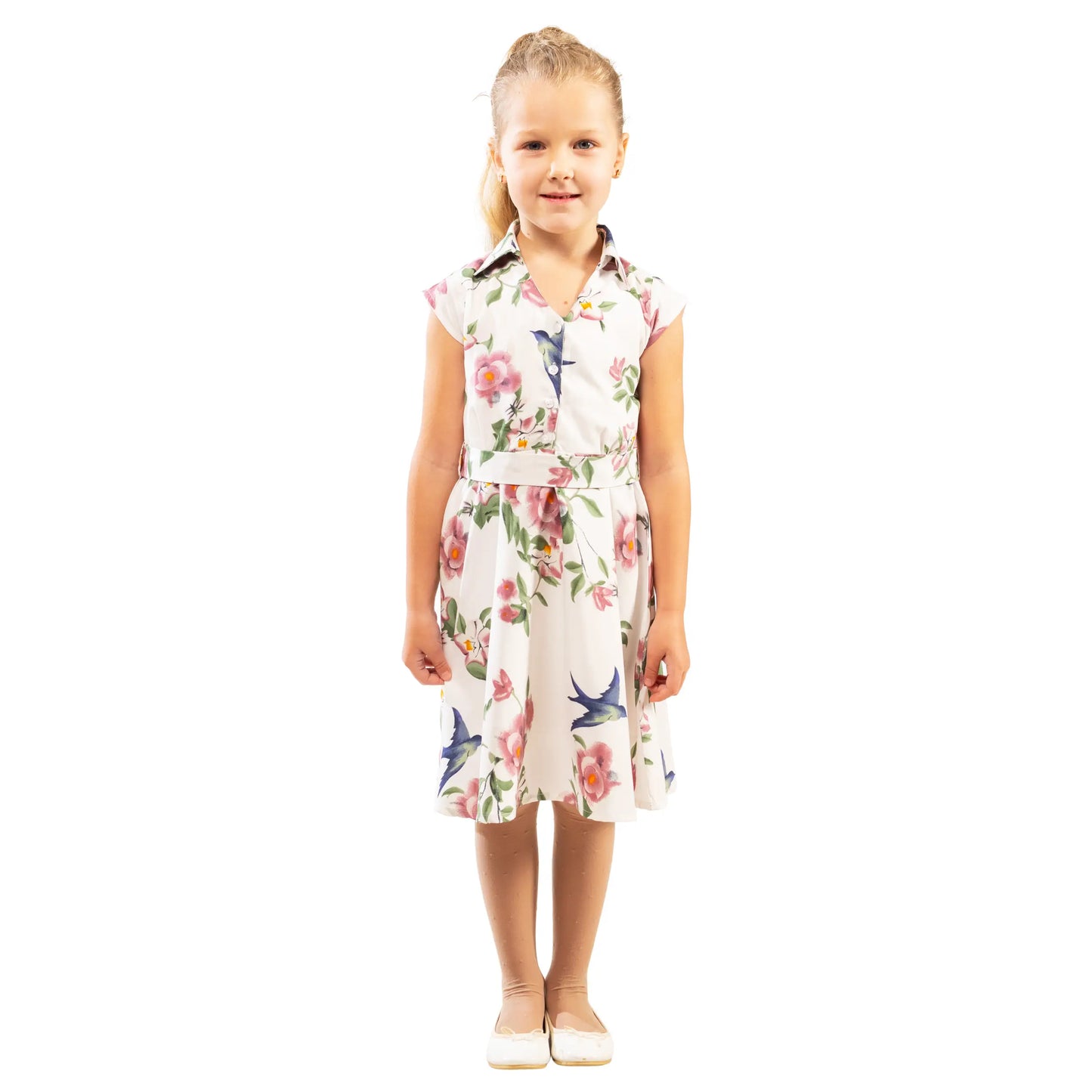 Girls Kids Vintage Style Collared Button down Dresses Floral Print - Available in 3 Colors