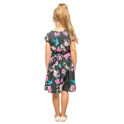 Girls Kids Vintage Style Peter Pan Collar Dresses Floral Black Print - Available in 3 Colors