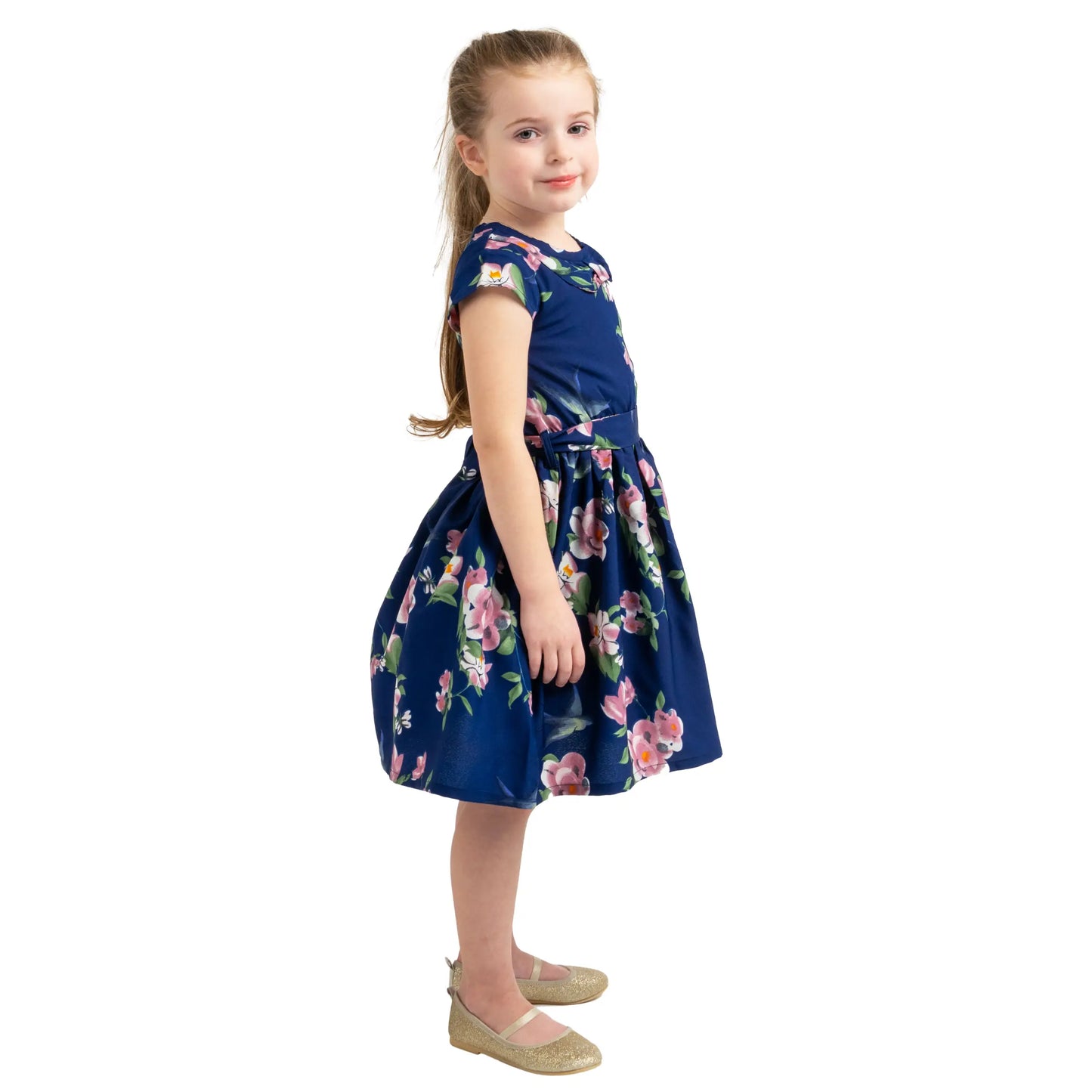 Girls Kids Vintage Style Peter Pan Collar Dresses Floral Black Print - Available in 3 Colors