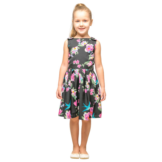 Girls Kids Vintage Style Shoulder Bow Dresses sizes from Floral Print - Available in 3 Colors