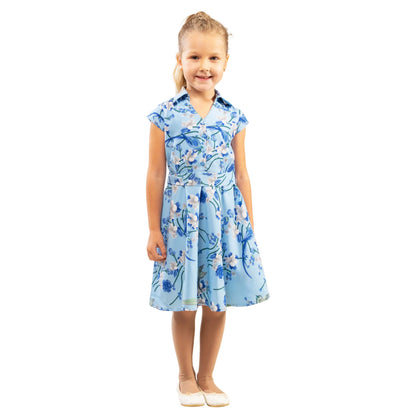 Girls Kids Vintage Style Collared Button down Dresses Bird Print - Available in 3 Colors