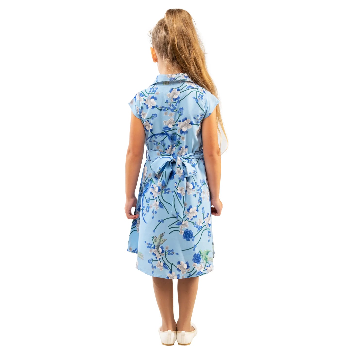 Girls Kids Vintage Style Collared Button down Dresses Bird Print - Available in 3 Colors