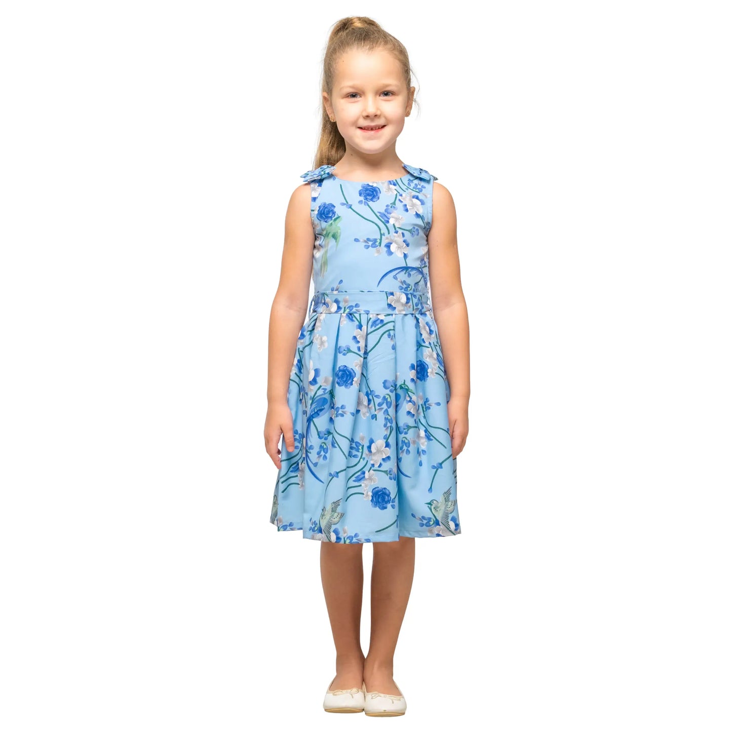 Girls Kids Vintage Style Shoulder Bow Dresses sizes from Bird Print - Available in 3 Colors