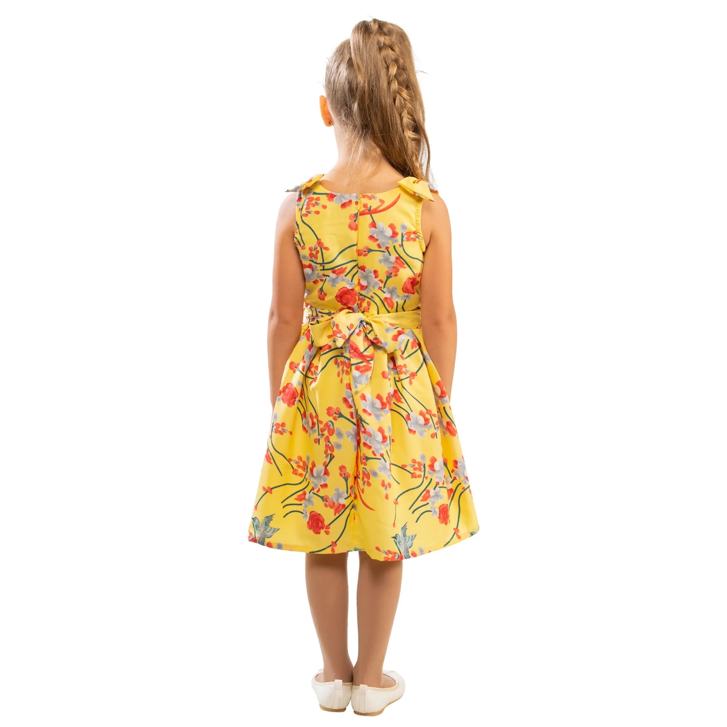 Girls Kids Vintage Style Shoulder Bow Dresses sizes from Bird Print - Available in 3 Colors