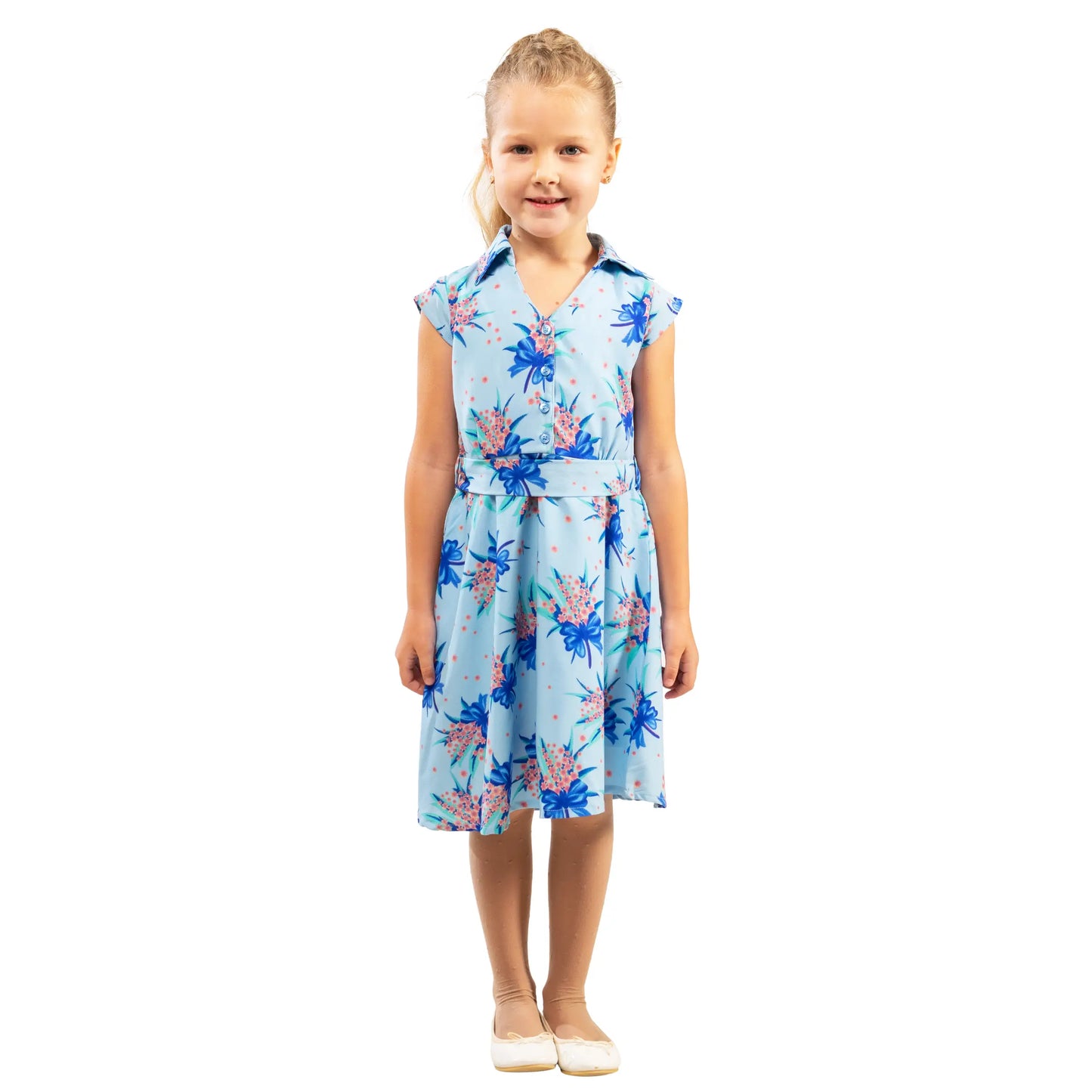 Girls Kids Vintage Style Collared Button down Dresses Butterfly Print - Available in 3 Colors