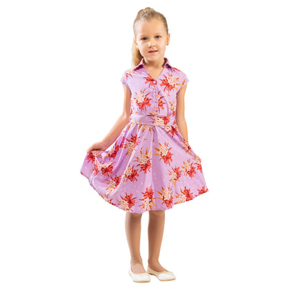 Girls Kids Vintage Style Collared Button down Dresses Butterfly Print - Available in 3 Colors