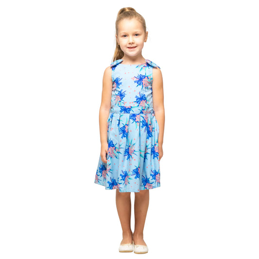 Girls Kids Vintage Style Shoulder Bow Dresses sizes from Butterfly Print - Available in 3 Colors