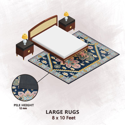 Premium Hand-Tufted Rug Made of 100% Wool  - Lotus Bloom - 8x10 Feet