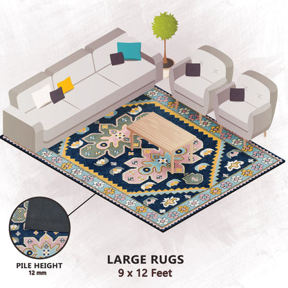 Premium Hand-Tufted Rug Made of 100% Wool  - Lotus Bloom - 9x12 Feet