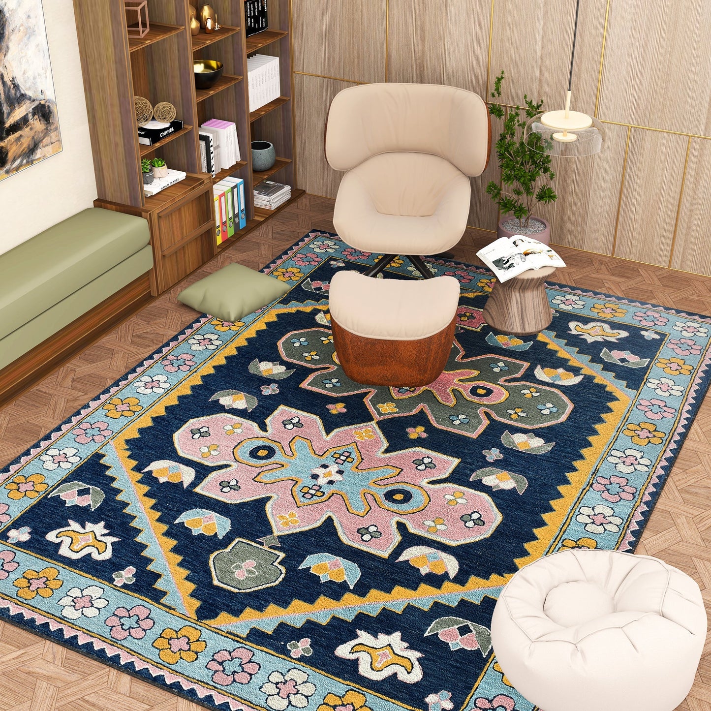 Premium Hand-Tufted Rug Made of 100% Wool  - Lotus Bloom - 8x10 Feet