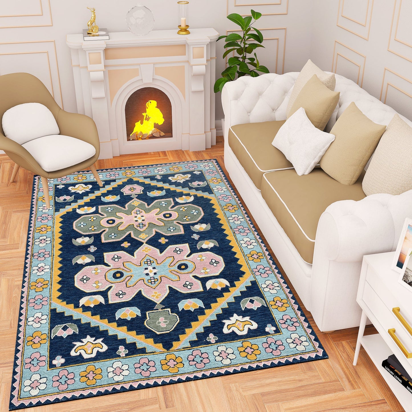 Premium Hand-Tufted Rug Made of 100% Wool  - Lotus Bloom - 3x5 Feet