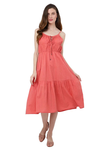 Women's Casual Dresses Tie-up Detail In The Front Cute Midi Flowy Dresses for Women - 118-Royal Pink, X-Small to 3XL