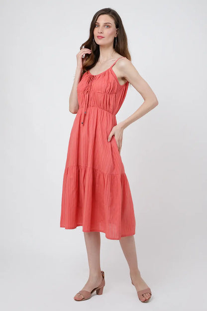 Women's Casual Dresses Tie-up Detail In The Front Cute Midi Flowy Dresses for Women - 118-Royal Pink, X-Small to 3XL