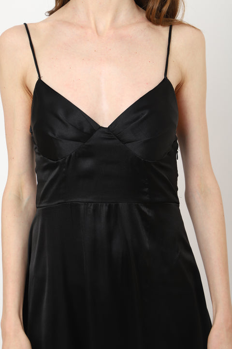 Women Sweetheart Neckline  Dress with Front Slit- Black, MOQ 10 Pcs